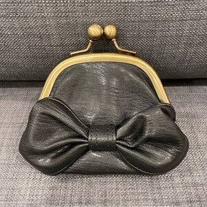 JESSICA SIMPSON Black Bow Change Purse with Bronze-Tone Hardware Faux Leather